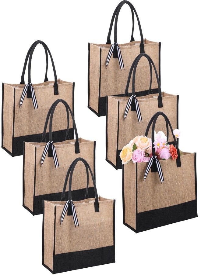 Limbeuuu 6 Pieces Burlap Tote Bags Set Jute Tote Bag with Handles Initial Canvas Beach Large Reusable Gift Bag for Women Shopping Market Grocery Holiday Travel DIY Bags - Image 1